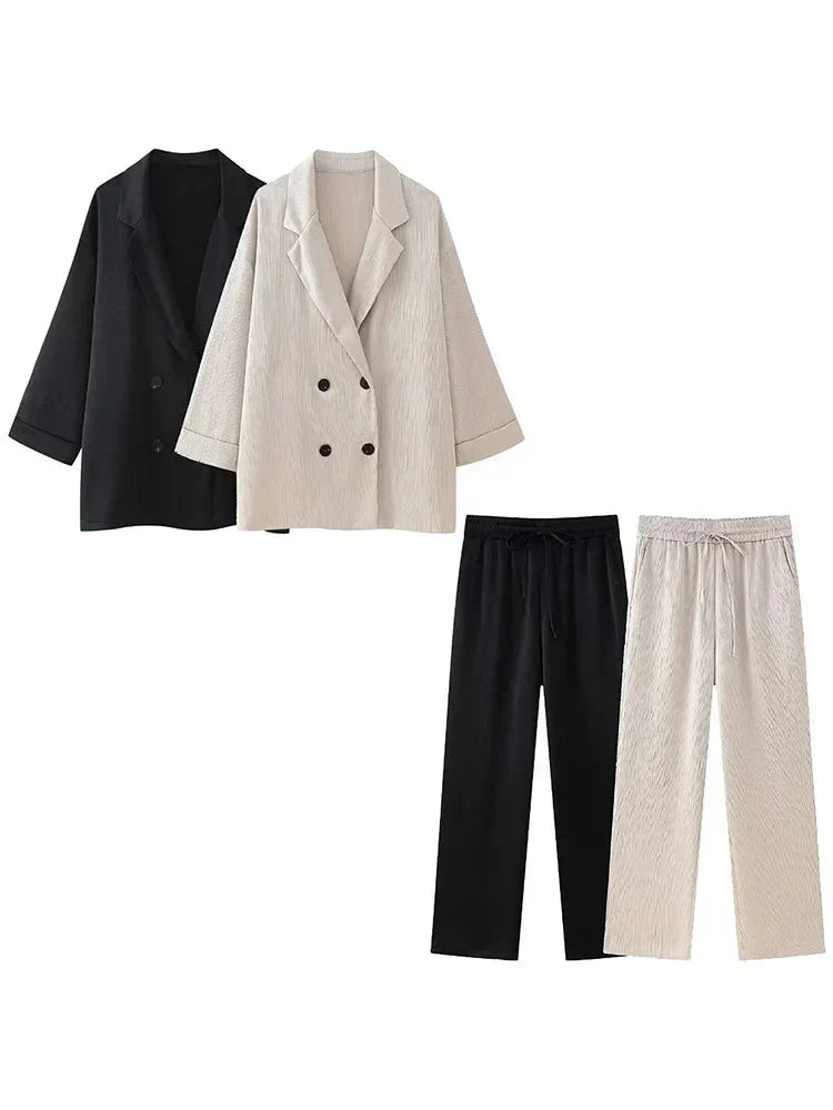 Co-Ord Set | Oversized | Wijde pijpen | Blazer en broek set | Tweedelige set voor dames-Boetiek Moda
