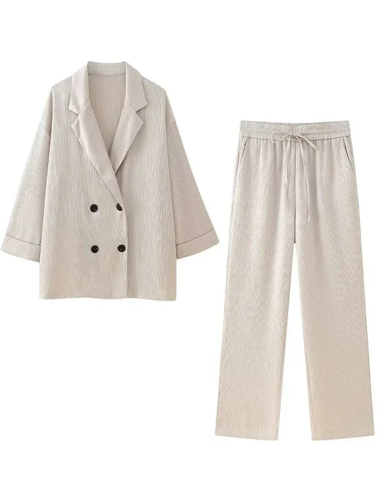 Co-Ord Set | Oversized | Wijde pijpen | Blazer en broek set | Tweedelige set voor dames-Boetiek Moda