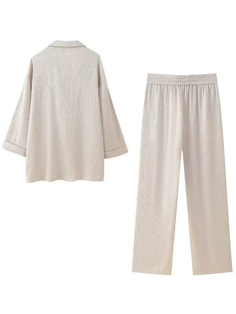 Co-Ord Set | Oversized | Wijde pijpen | Blazer en broek set | Tweedelige set voor dames-Boetiek Moda