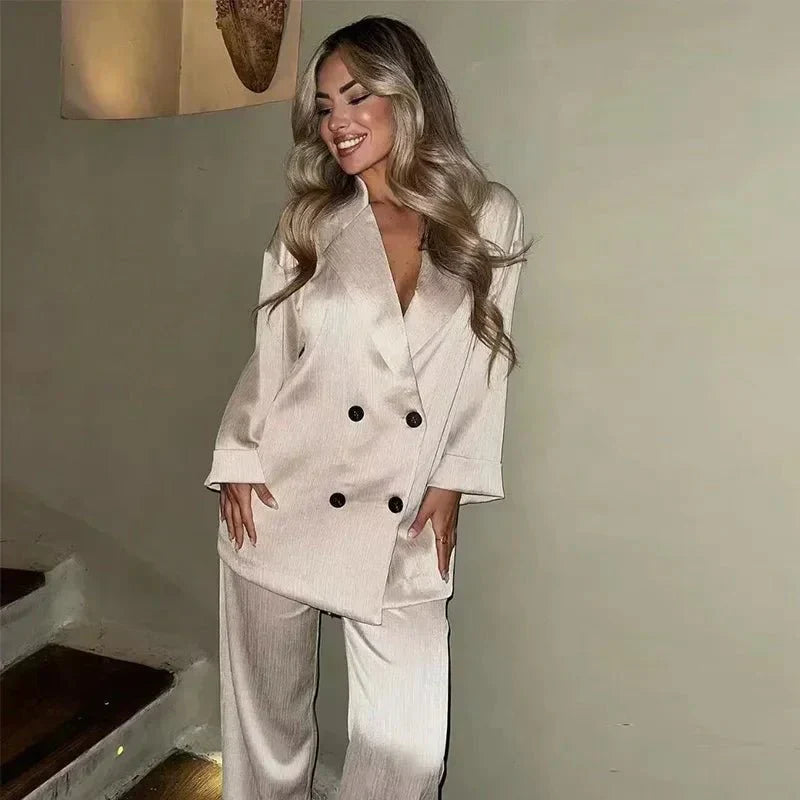 Co-Ord Set | Oversized | Wijde pijpen | Blazer en broek set | Tweedelige set voor dames-Boetiek Moda