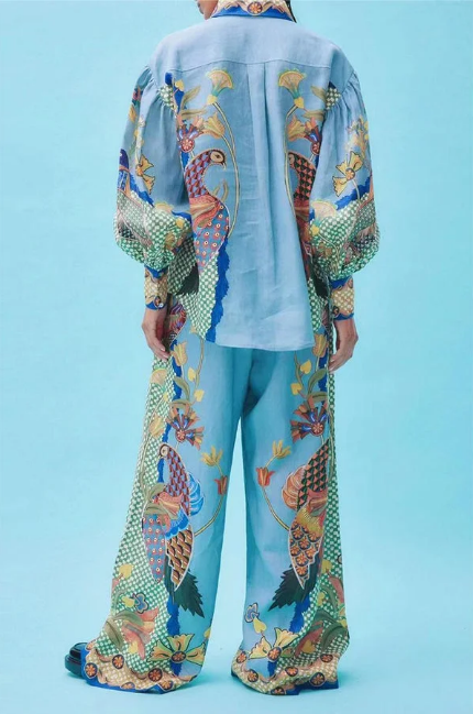 Co-Ord Set - Tweedelige Damesblouse met print en Wijde Broek-Boetiek Moda