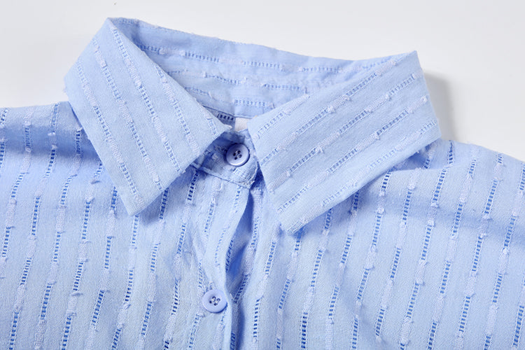 Co-Ord Set - Vrouwen Lange Mouwen Button-Up Blouse en Korte Broeken Set voor de Zomer-Boetiek Moda