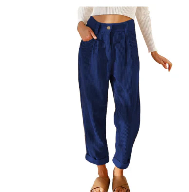 Corduroy Broek - Hoge taille - Losse pasvorm - Baggy broek - Damesbroek-Boetiek Moda