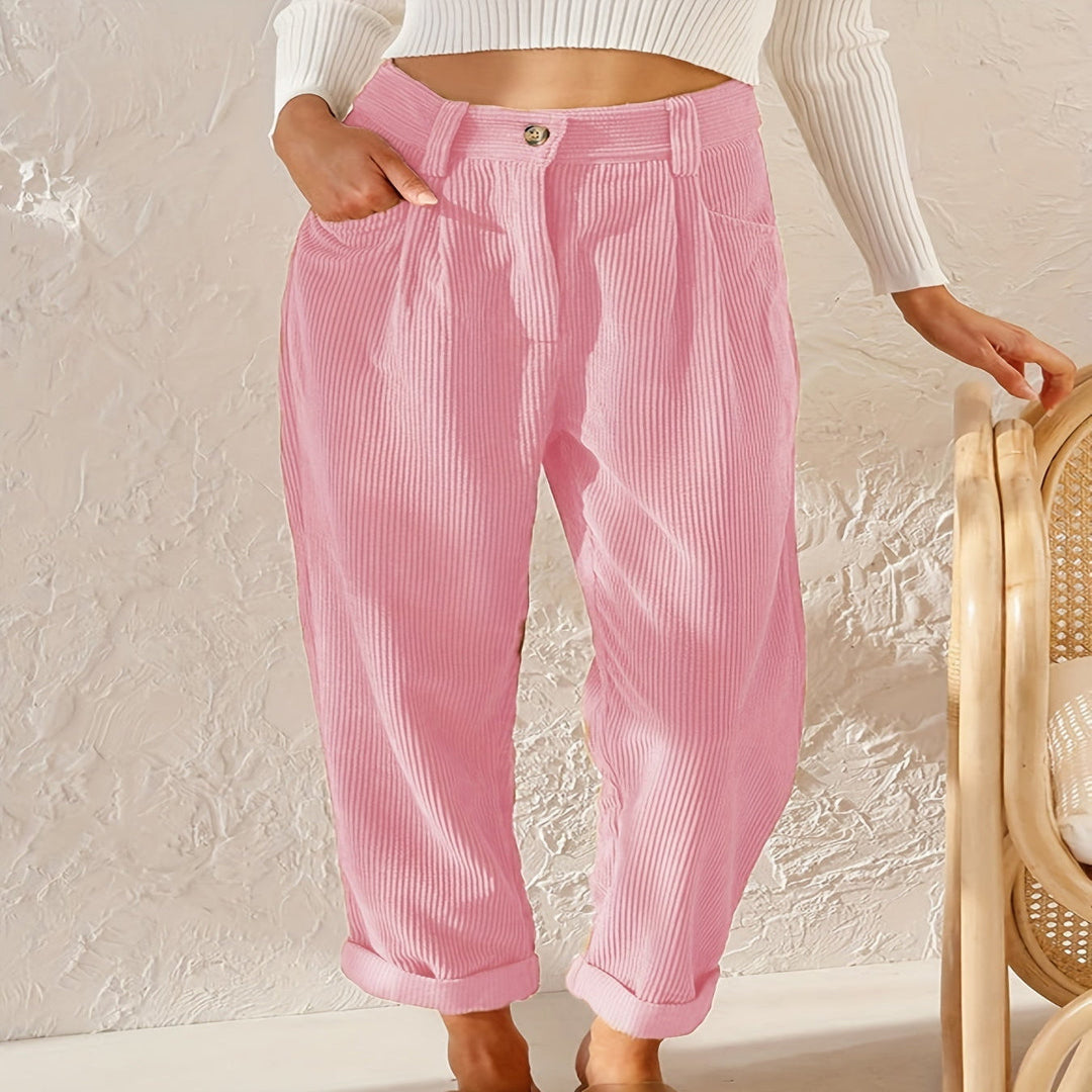 Corduroy Broek - Hoge taille - Losse pasvorm - Baggy broek - Damesbroek-Boetiek Moda