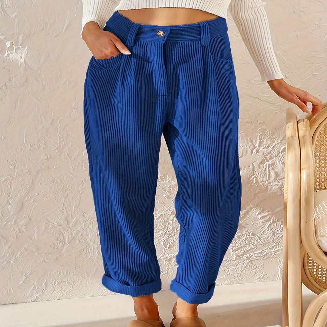 Corduroy Broek - Hoge taille - Losse pasvorm - Baggy broek - Damesbroek-Boetiek Moda