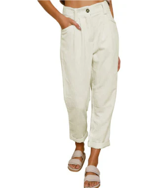 Corduroy Broek - Hoge taille - Losse pasvorm - Baggy broek - Damesbroek-Boetiek Moda