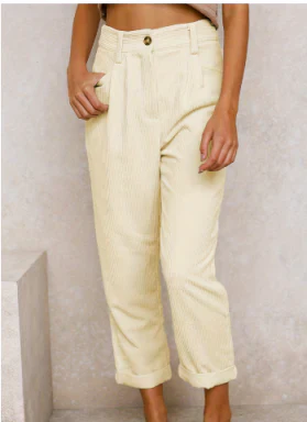 Corduroy Broek - Hoge taille - Losse pasvorm - Baggy broek - Damesbroek-Boetiek Moda