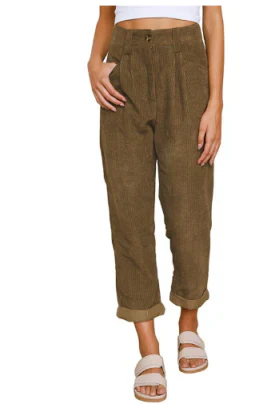 Corduroy Broek - Hoge taille - Losse pasvorm - Baggy broek - Damesbroek-Boetiek Moda