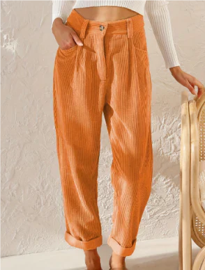 Corduroy Broek - Hoge taille - Losse pasvorm - Baggy broek - Damesbroek-Boetiek Moda