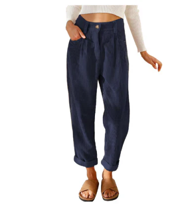 Corduroy Broek - Hoge taille - Losse pasvorm - Baggy broek - Damesbroek-Boetiek Moda