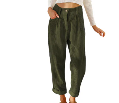 Corduroy Broek - Hoge taille - Losse pasvorm - Baggy broek - Damesbroek-Boetiek Moda