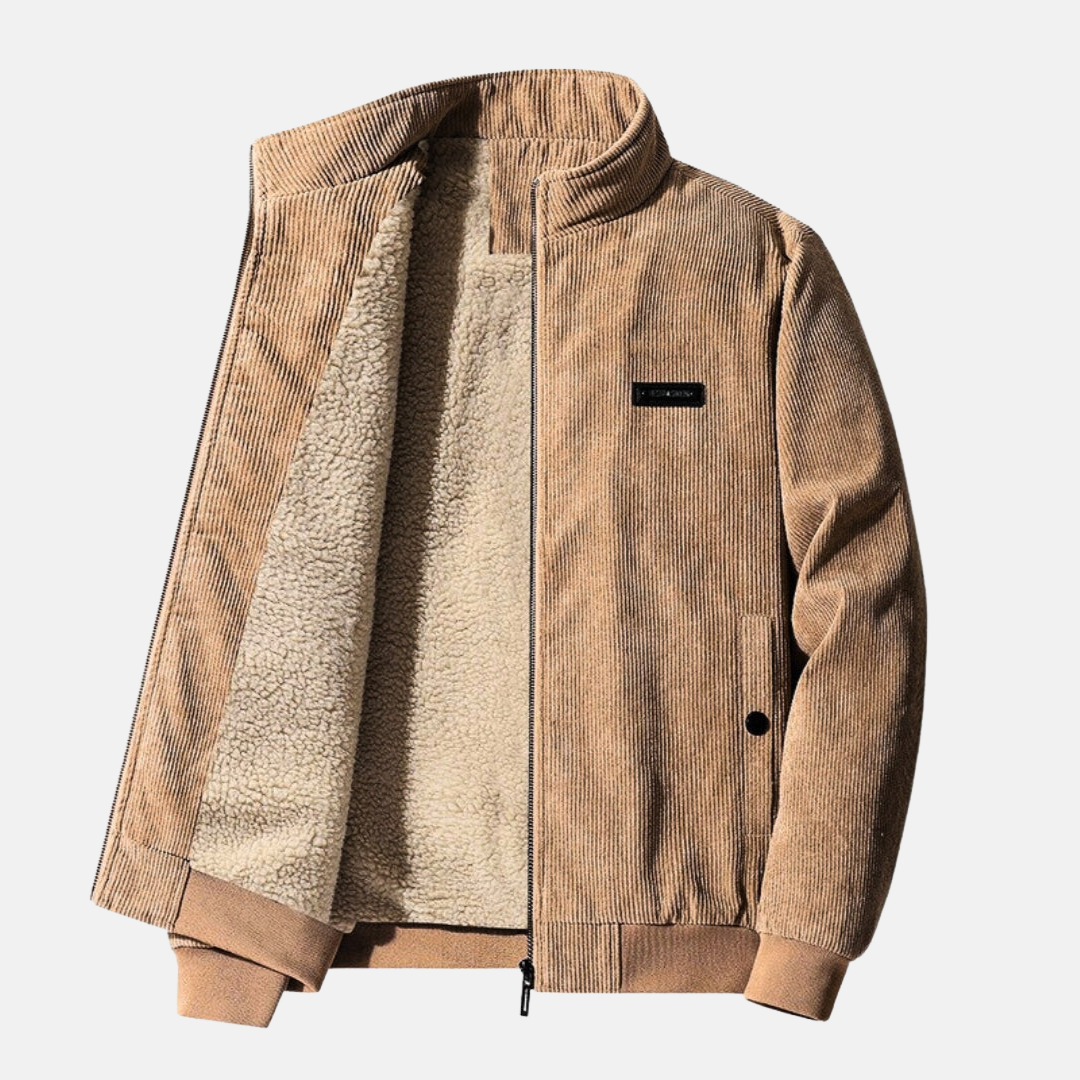 Corduroy Jas - Warme, met sherpa gevoerde winterjas met rits voor heren-Boetiek Moda