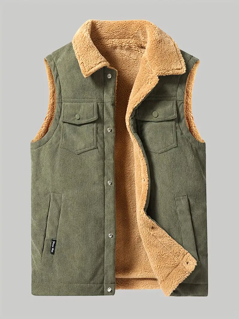Corduroy Vest - Casual herenkleding Sherpa fleece gevoerd vest voor de herfst-Boetiek Moda