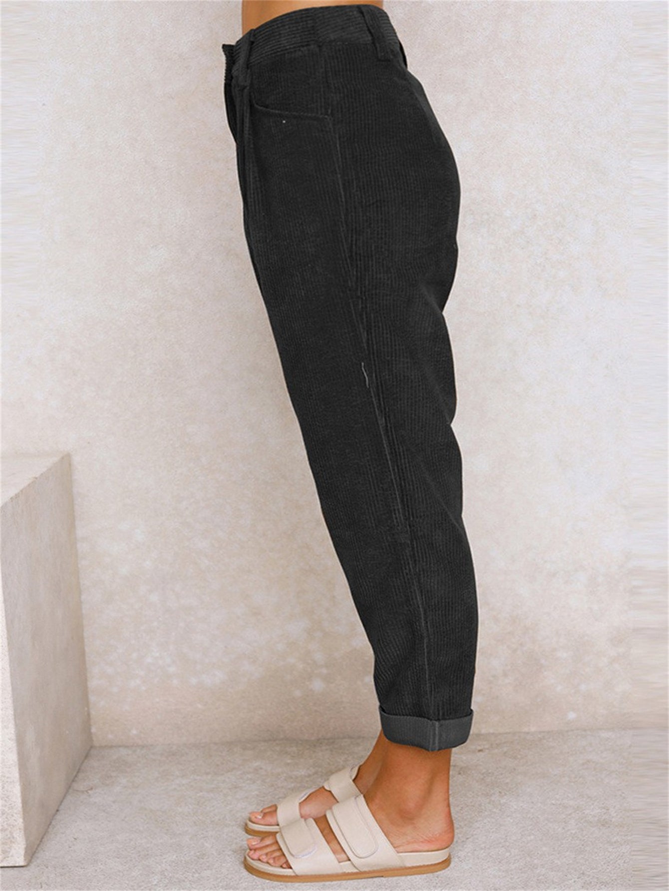 Corduroy broek - Losse pasvorm - Baggy - Hoge taille - Damesbroek-Boetiek Moda