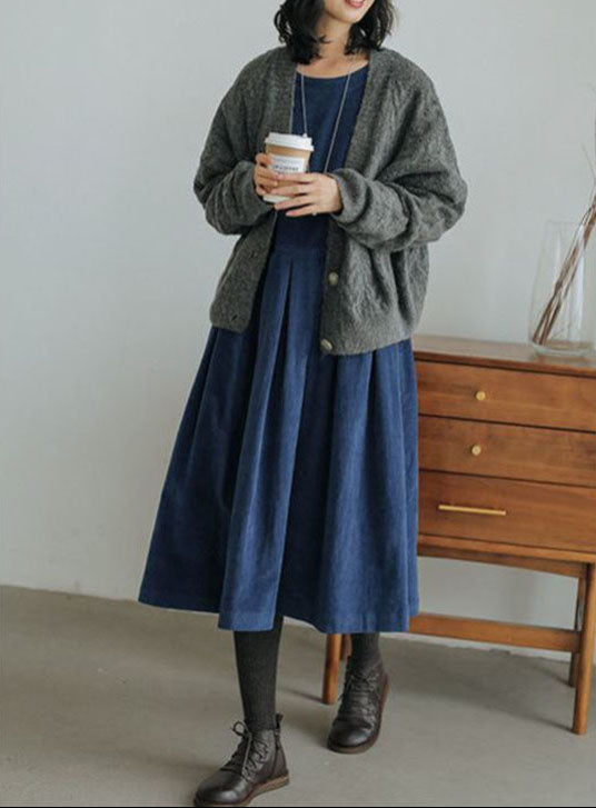 Corduroy jurk - Oversized midi-jurk met lange mouwen voor dames voor de herfst-Boetiek Moda