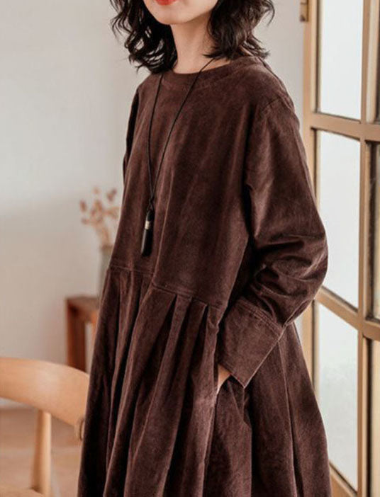 Corduroy jurk - Oversized midi-jurk met lange mouwen voor dames voor de herfst-Boetiek Moda