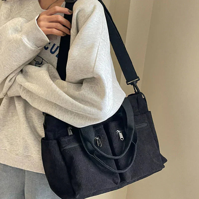 Corduroy tas - Dames schoudertas met meerdere vakken-Boetiek Moda
