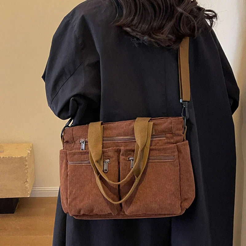 Corduroy tas - Dames schoudertas met meerdere vakken-Boetiek Moda