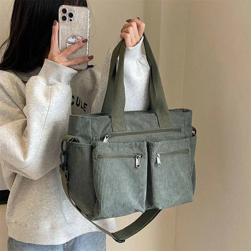 Corduroy tas - Dames schoudertas met meerdere vakken-Boetiek Moda
