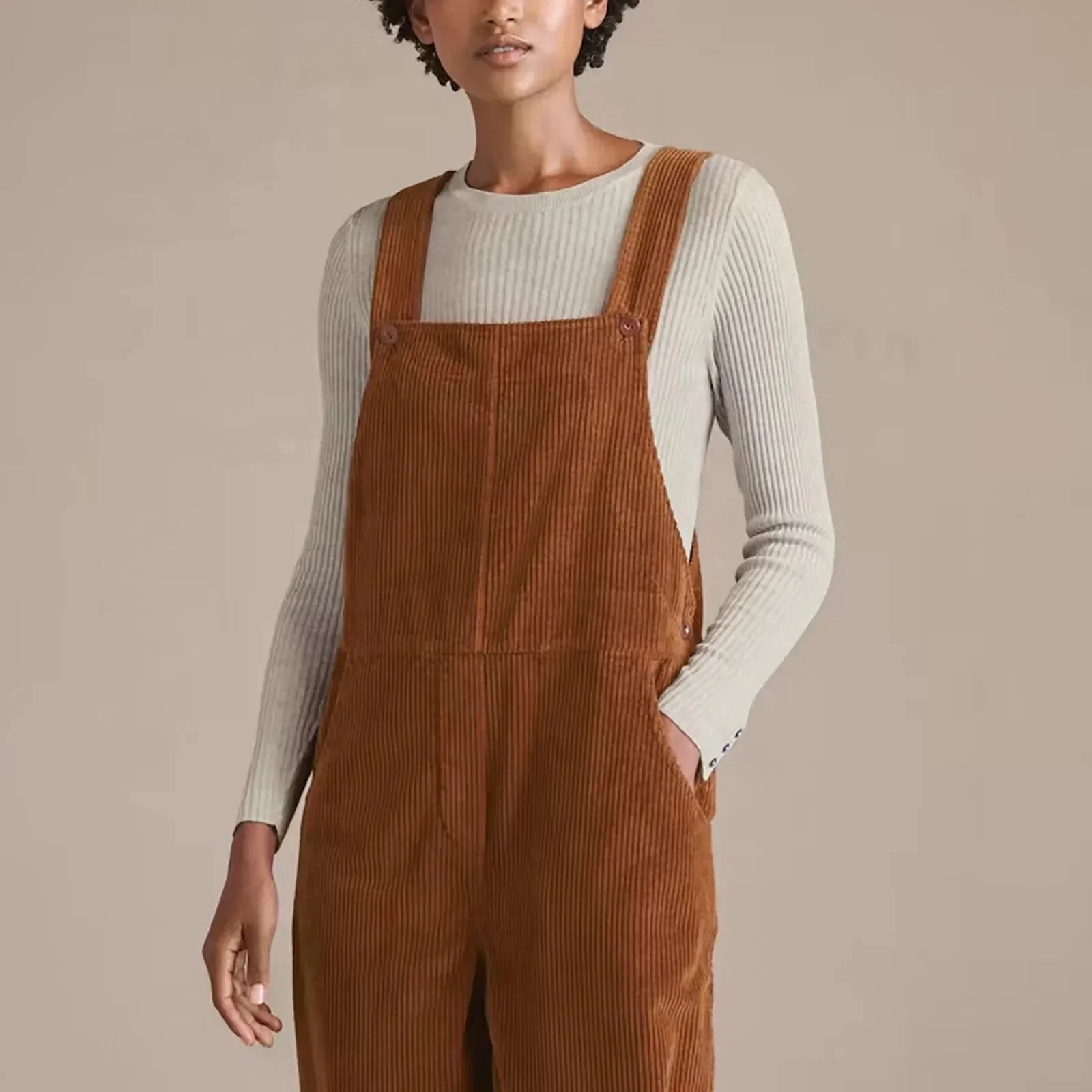 Corduroy tuinbroek | Bruin | Mouwloos | Corduroy Jumsuit | Vrouwen Overalls-Boetiek Moda