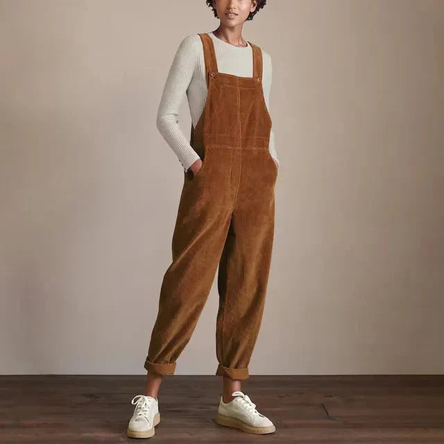 Corduroy tuinbroek | Bruin | Mouwloos | Corduroy Jumsuit | Vrouwen Overalls-Boetiek Moda
