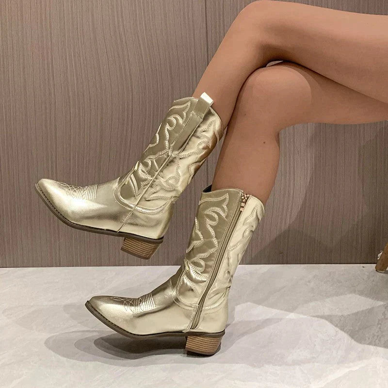 Cowboylaarzen - Metallic - Halfhoge hak - Westernlaarzen - Cowgirllaarzen-Boetiek Moda