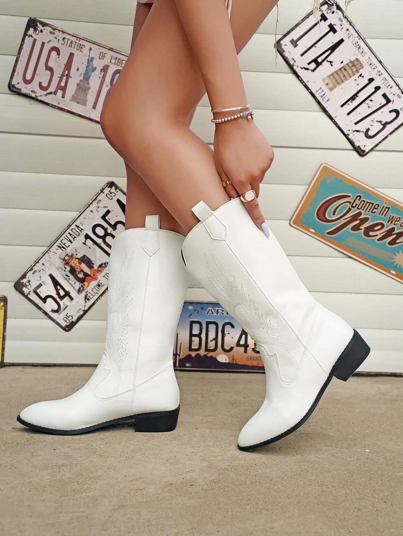 Cowgirl Laarzen - Vrouwen Metallic Western Cowboylaarzen met lage hak-Boetiek Moda