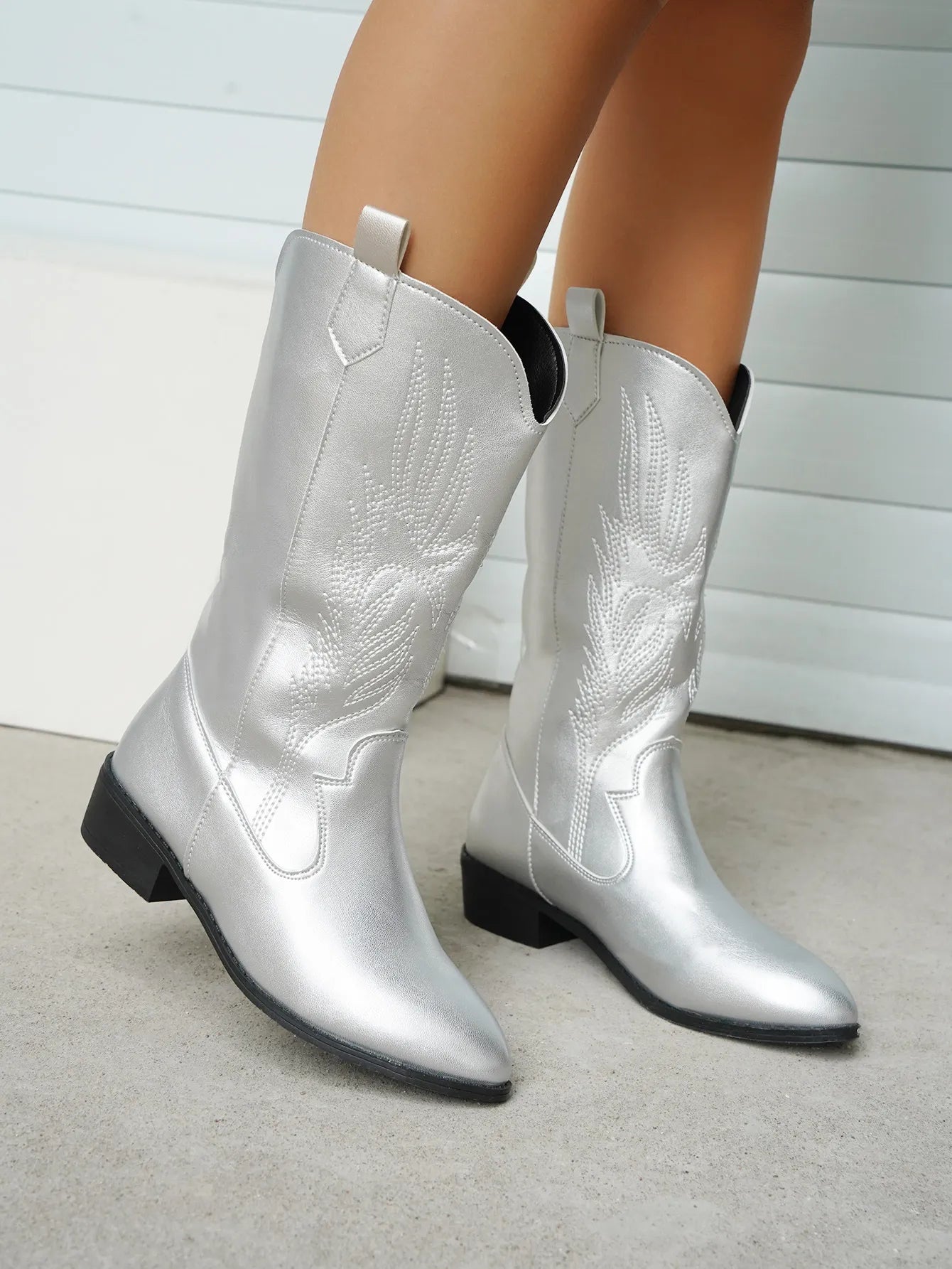 Cowgirl Laarzen - Vrouwen Metallic Western Cowboylaarzen met lage hak-Boetiek Moda