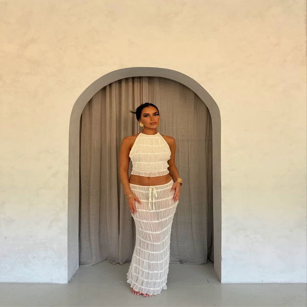 Crop Top en Rok Set | Open Rug | Halternek | Maxi Rok | Tweedelige Set-Boetiek Moda