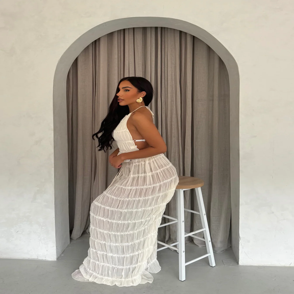 Crop Top en Rok Set | Open Rug | Halternek | Maxi Rok | Tweedelige Set-Boetiek Moda