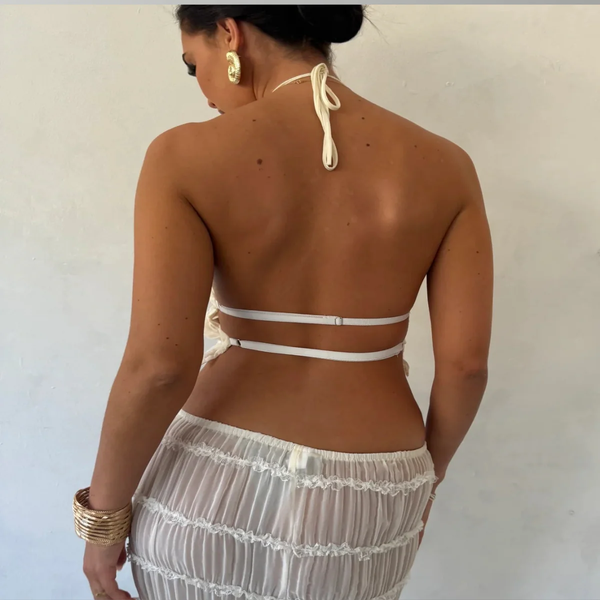 Crop Top en Rok Set | Open Rug | Halternek | Maxi Rok | Tweedelige Set-Boetiek Moda