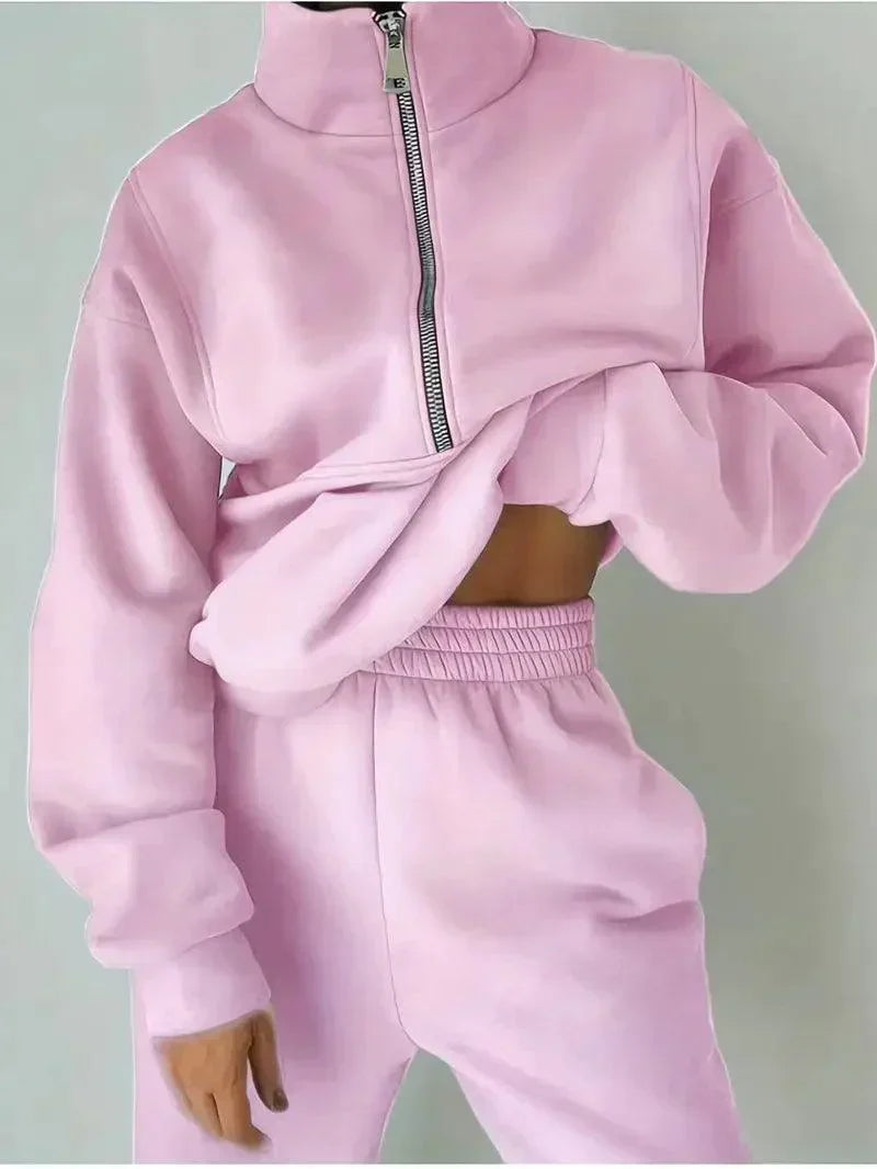 Dames Jogger Set | Half Rits | Elastische Taille | Sweats Set | Trainingspakken Vrouwen-Boetiek Moda