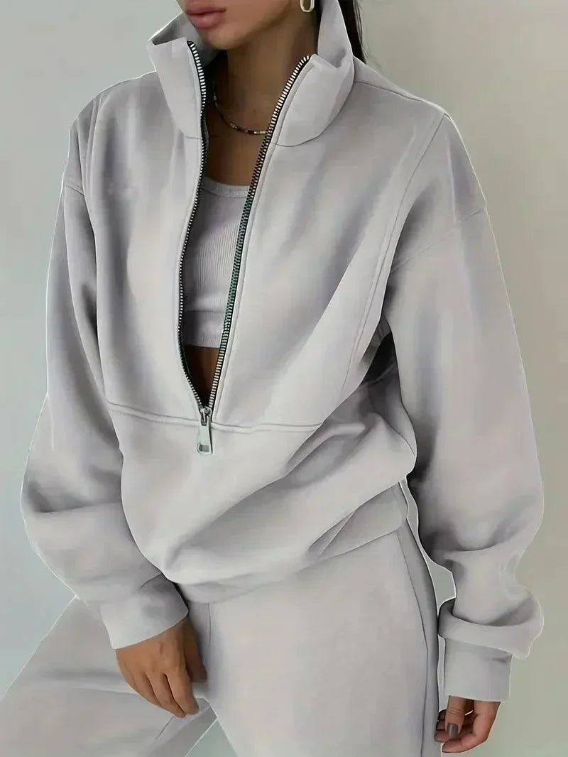 Dames Jogger Set | Half Rits | Elastische Taille | Sweats Set | Trainingspakken Vrouwen-Boetiek Moda