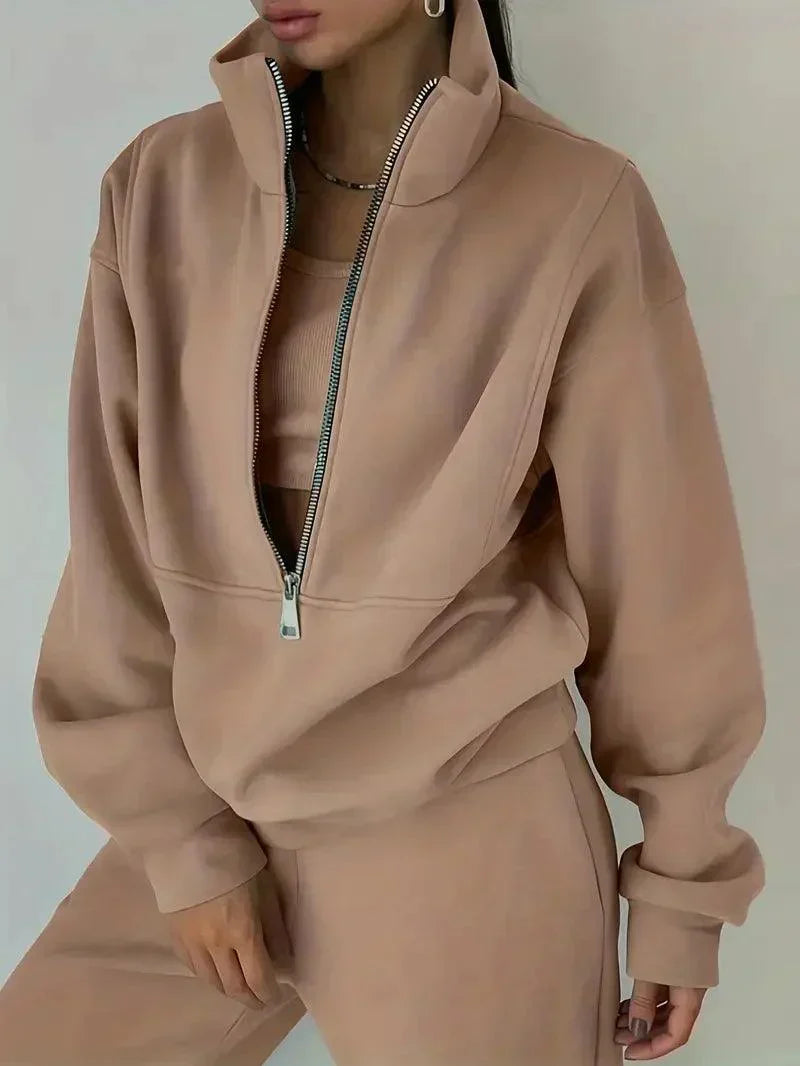 Dames Jogger Set | Half Rits | Elastische Taille | Sweats Set | Trainingspakken Vrouwen-Boetiek Moda