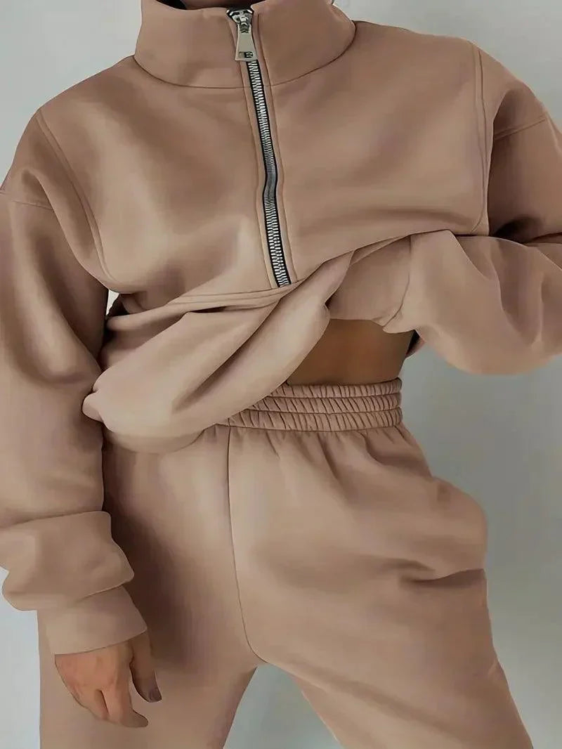 Dames Jogger Set | Half Rits | Elastische Taille | Sweats Set | Trainingspakken Vrouwen-Boetiek Moda