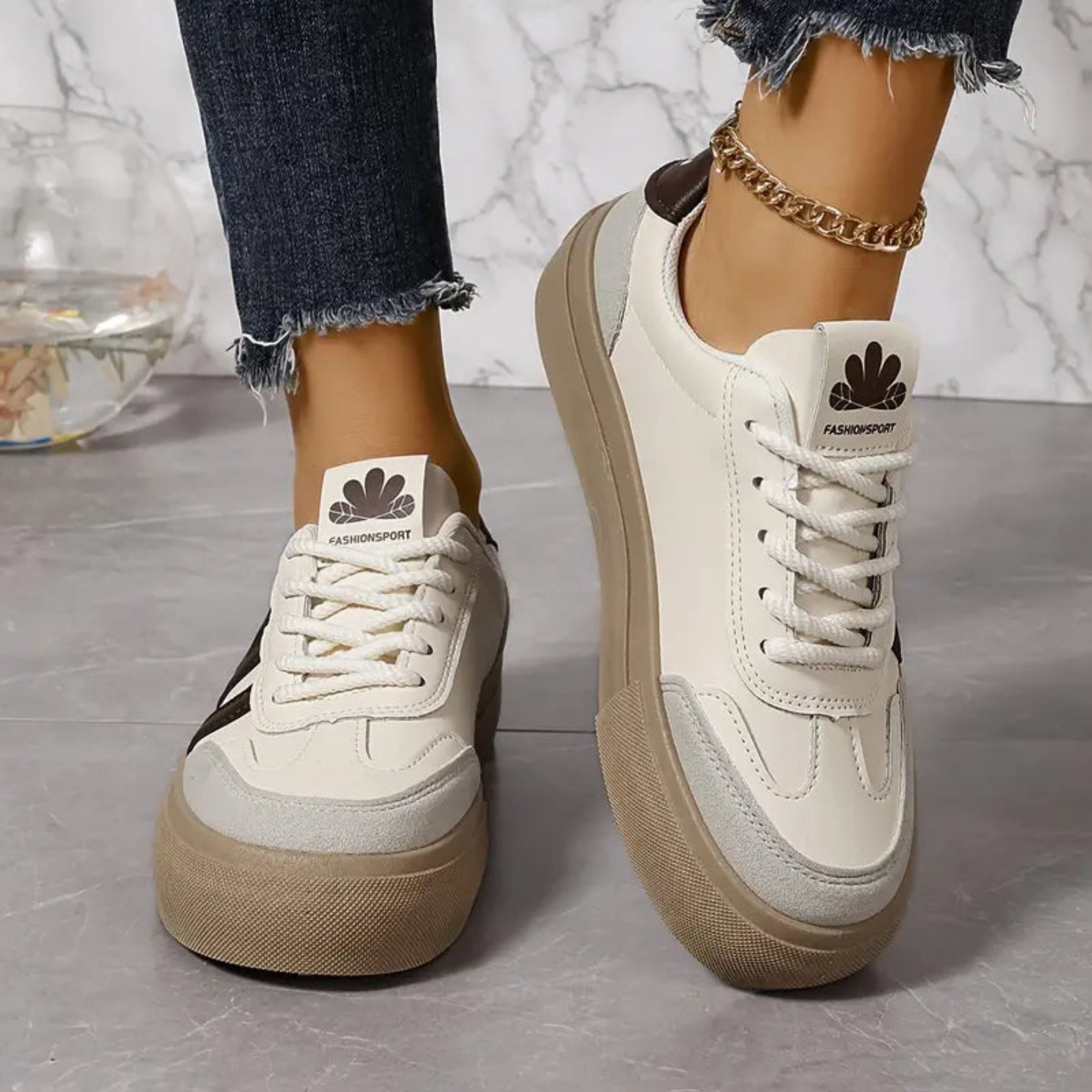 Dames Sneakers | 3 strepen | Vetersluiting | Witte sneakers | Damesschoenen-Boetiek Moda