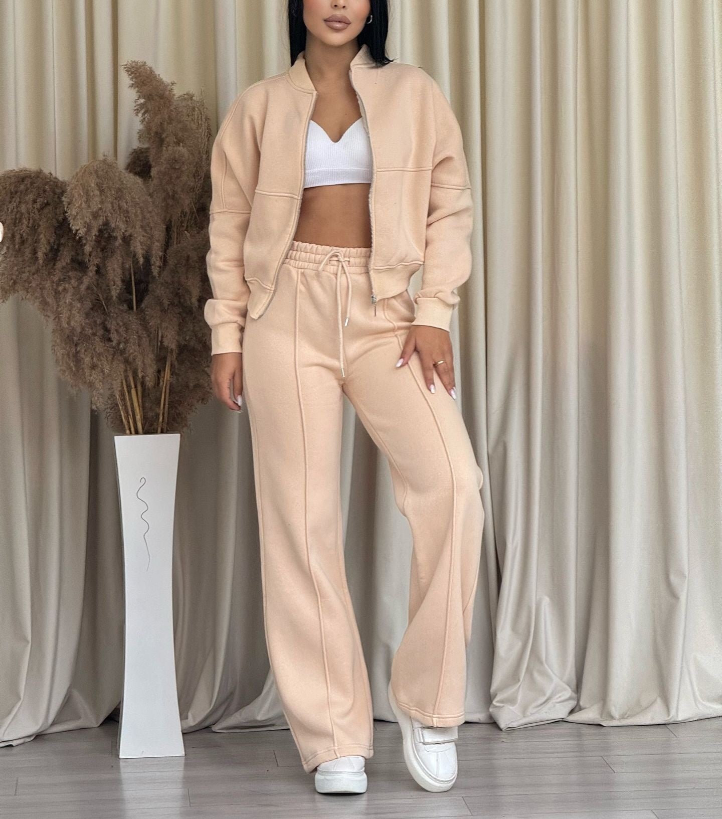 Dames trainingspak - Tweedelige set met sweatshirt met rits en joggingbroek-Boetiek Moda