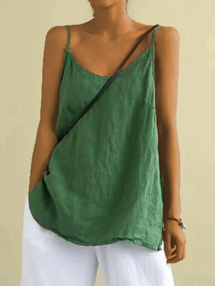 Dames zomertop | Losse pasvorm | Mouwloos | Linnen top | Zomertops voor dames-Boetiek Moda