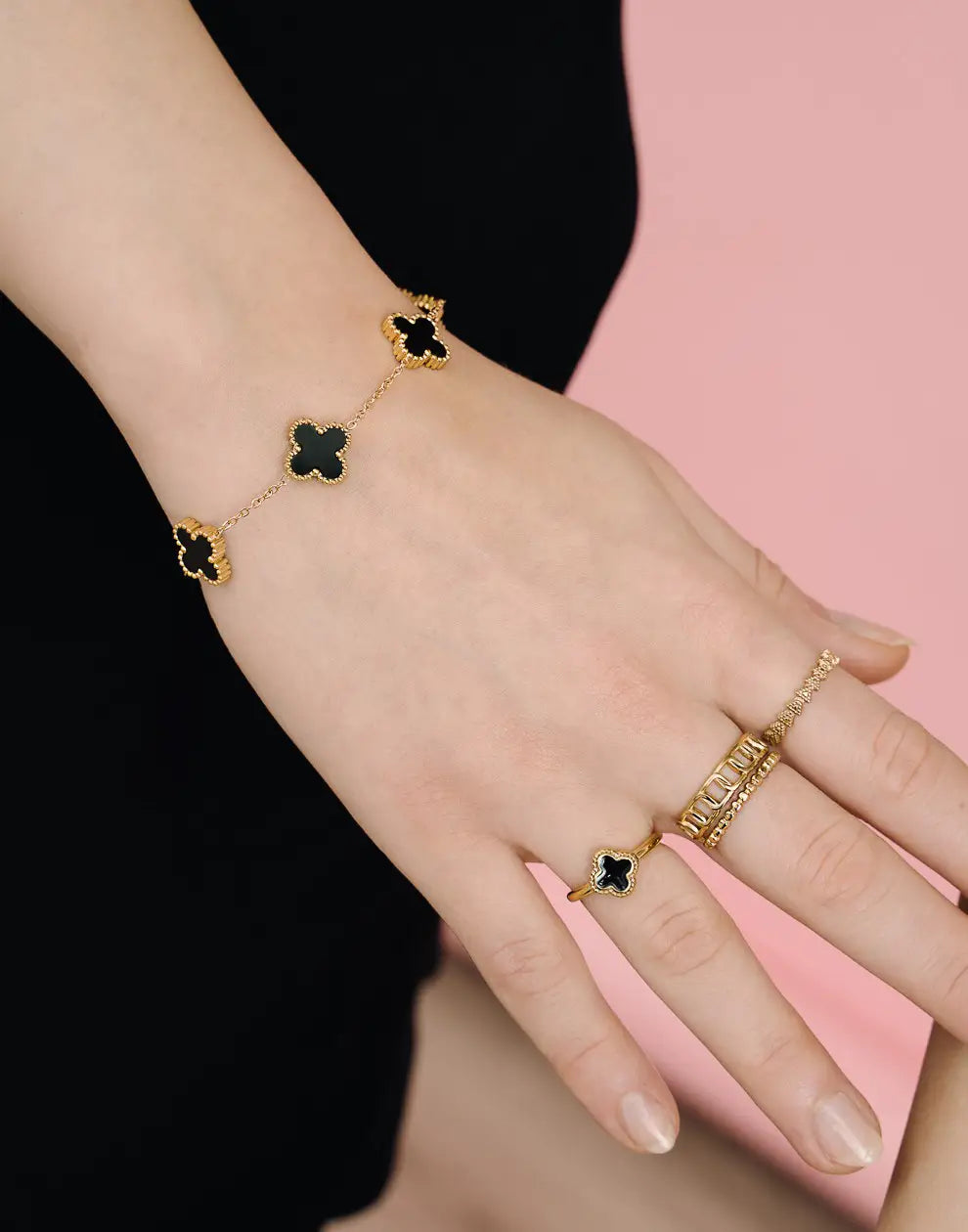 Damesarmband | Verstelbaar | Zilver | Gouden armband | Klaverarmband-Boetiek Moda