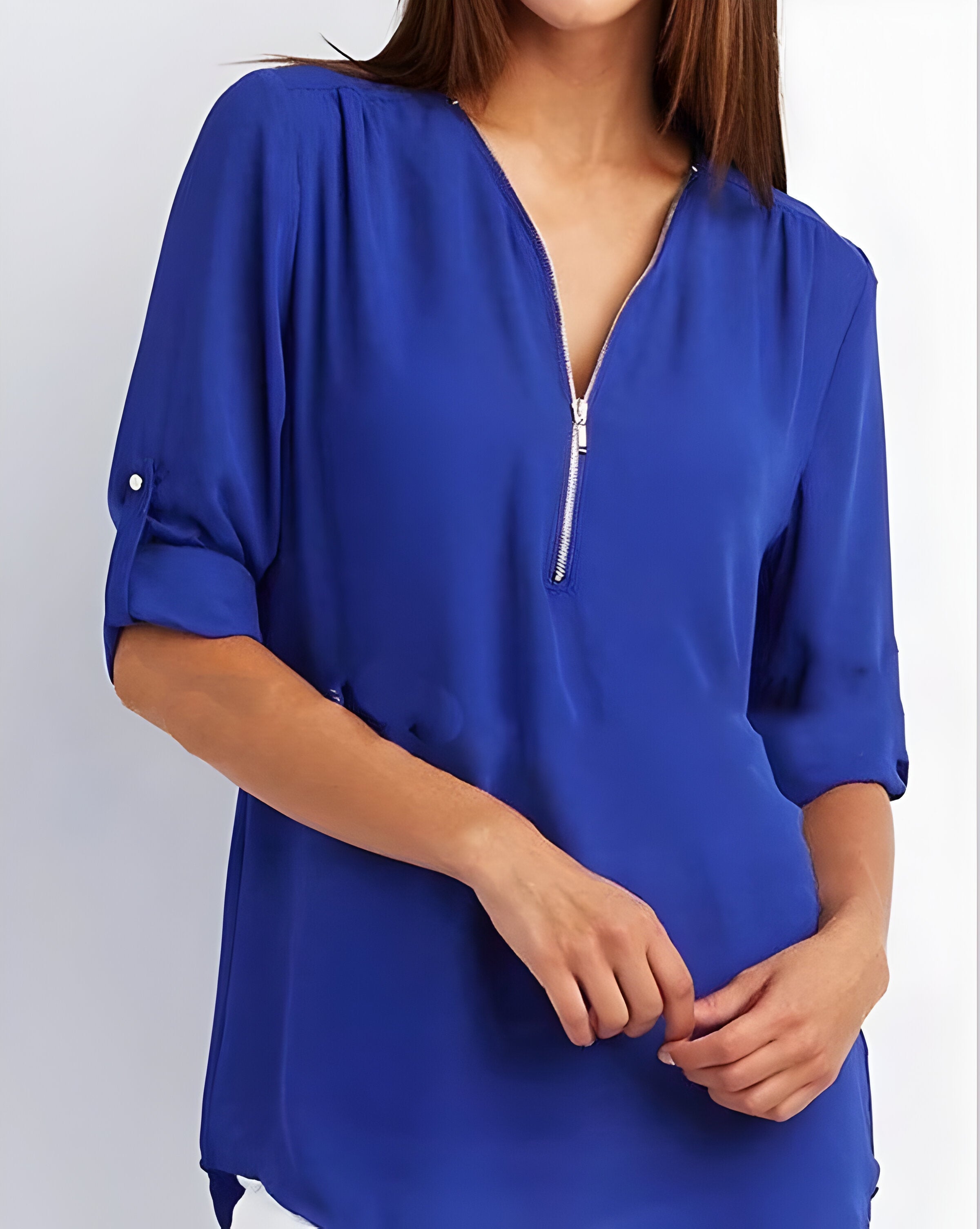 Damesblouse | Losse pasvorm | Lange mouwen | Zomertops | Tops met halve rits Dames-Boetiek Moda