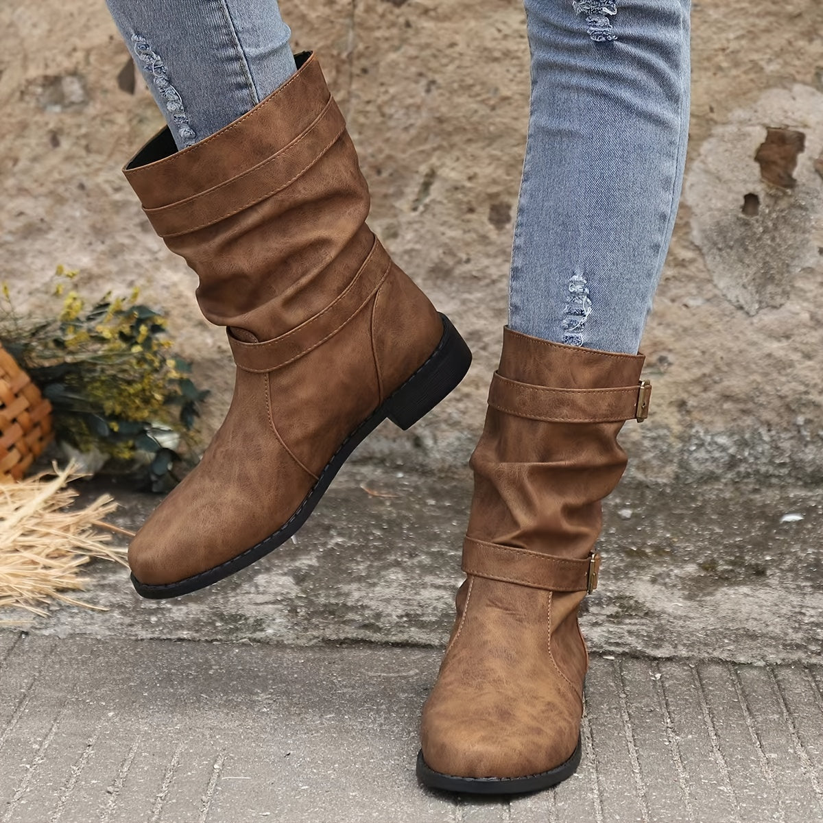Dameslaarzen | Gespband | Vintage | Halflange laarzen | Slouchy laarzen-Boetiek Moda