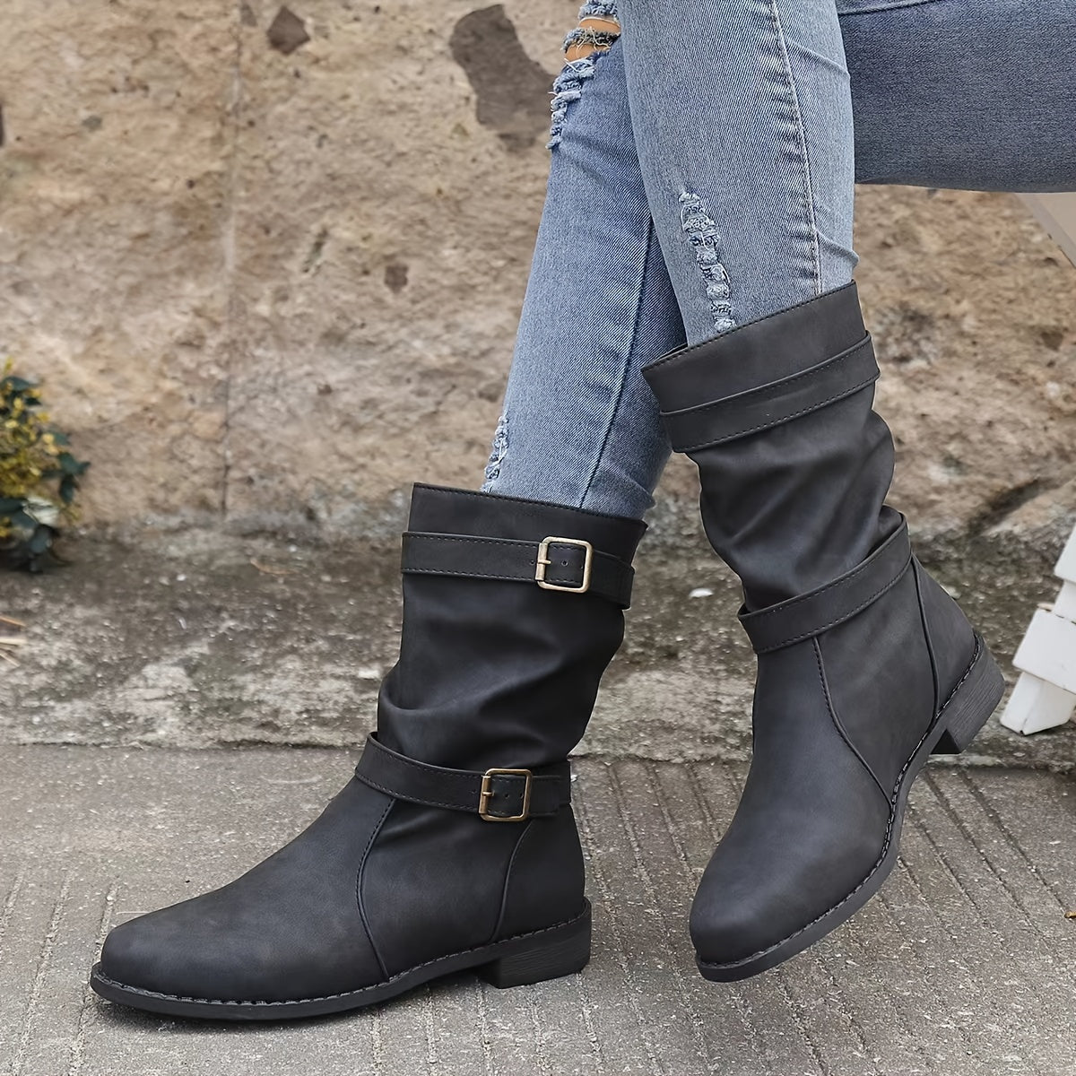 Dameslaarzen | Gespband | Vintage | Halflange laarzen | Slouchy laarzen-Boetiek Moda