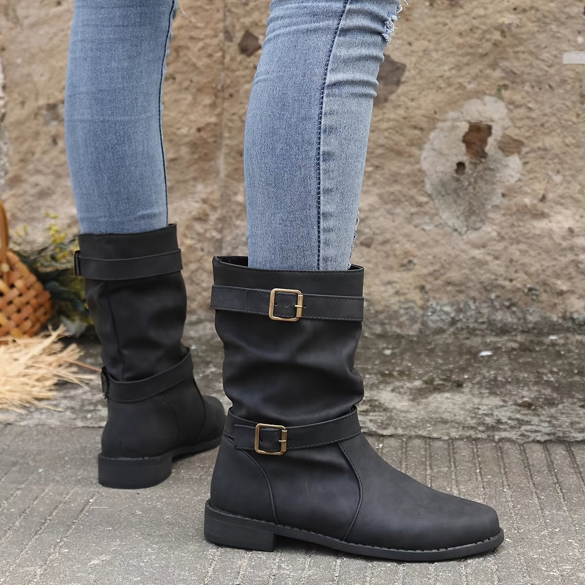 Dameslaarzen | Gespband | Vintage | Halflange laarzen | Slouchy laarzen-Boetiek Moda
