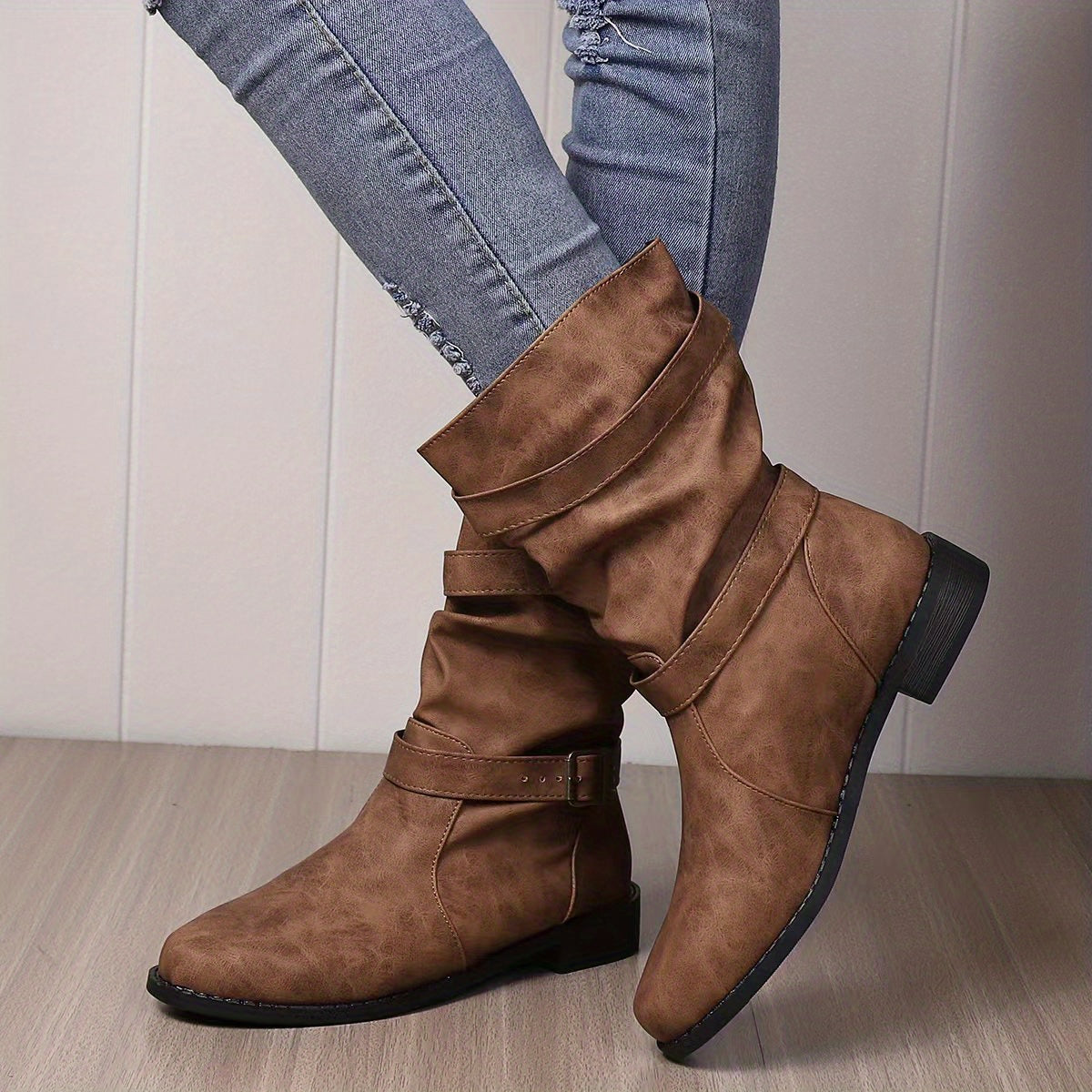 Dameslaarzen | Gespband | Vintage | Halflange laarzen | Slouchy laarzen-Boetiek Moda