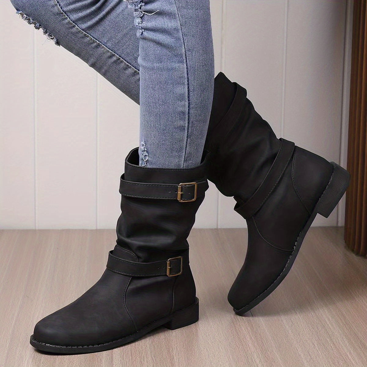 Dameslaarzen | Gespband | Vintage | Halflange laarzen | Slouchy laarzen-Boetiek Moda