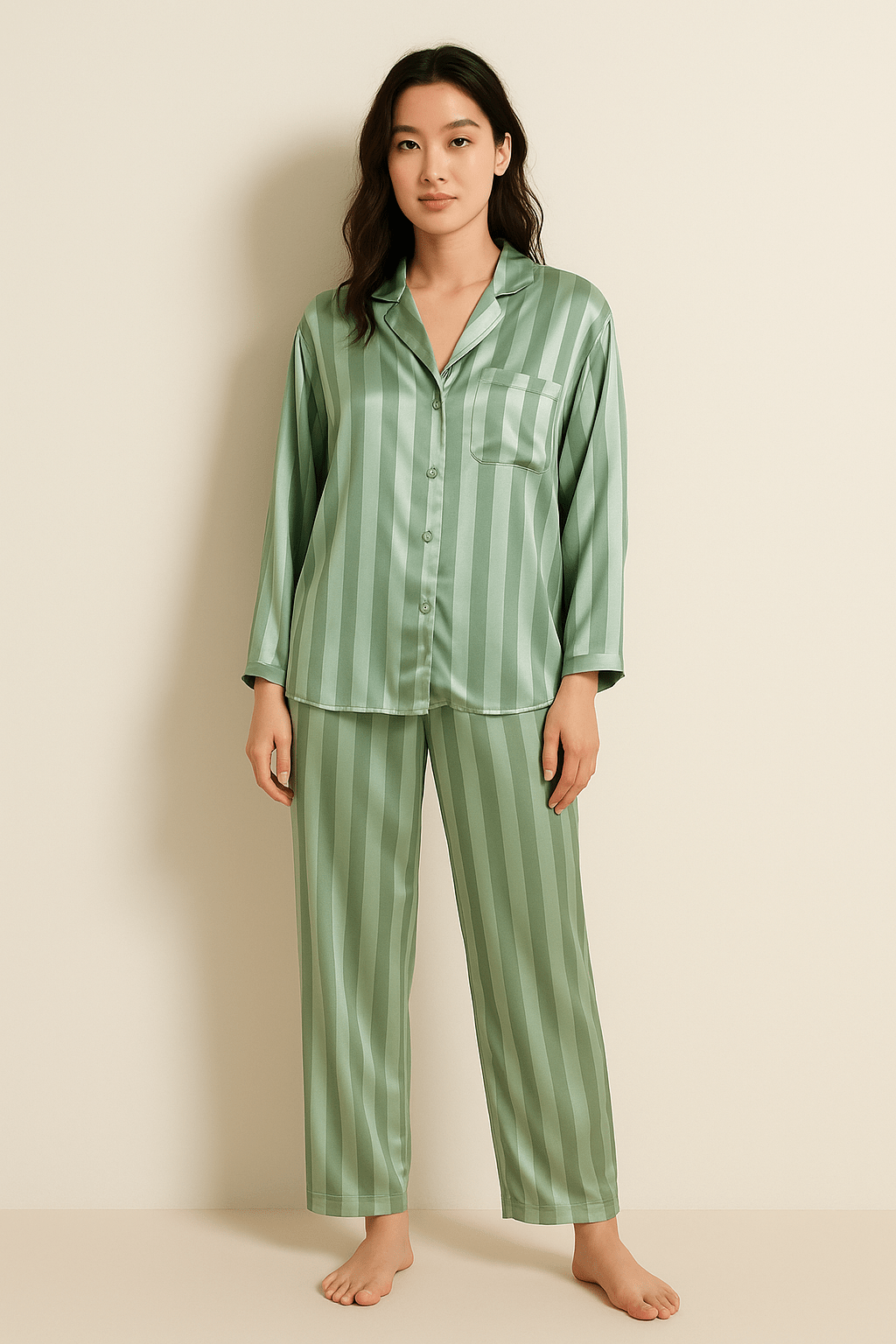 Damespyjama - Gestreepte - Lange mouwen - Satijnen pyjama - Pyjamaset-Boetiek Moda