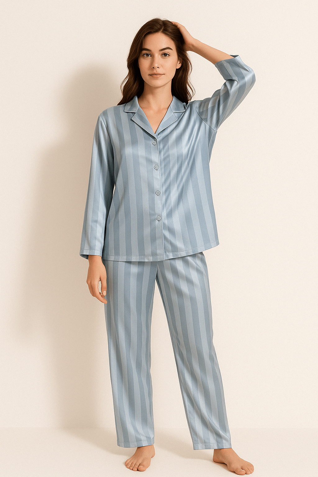 Damespyjama - Gestreepte - Lange mouwen - Satijnen pyjama - Pyjamaset-Boetiek Moda