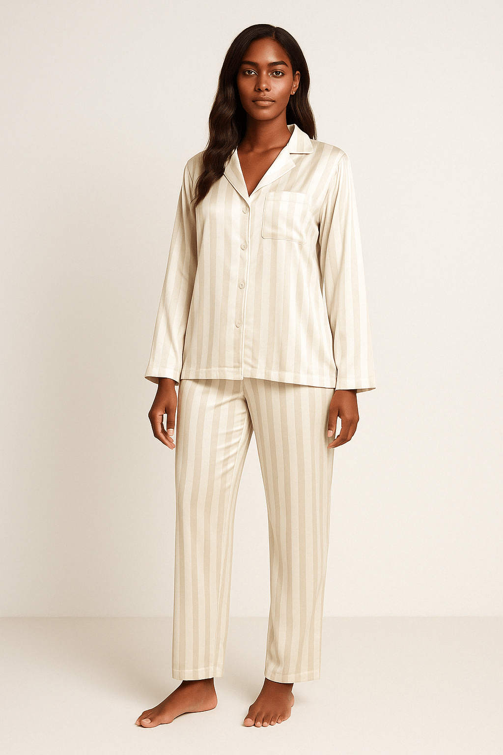 Damespyjama - Gestreepte - Lange mouwen - Satijnen pyjama - Pyjamaset-Boetiek Moda