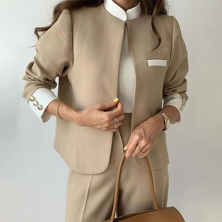 Damesset | Hoge taille | Wijde pijpen | Tweedelige set | Blazer en pantalonset-Boetiek Moda