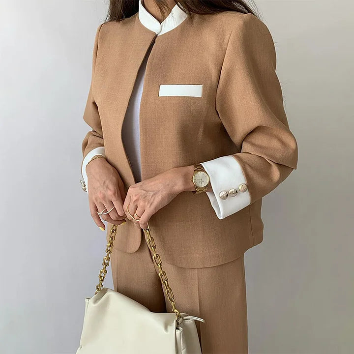 Damesset | Hoge taille | Wijde pijpen | Tweedelige set | Blazer en pantalonset-Boetiek Moda